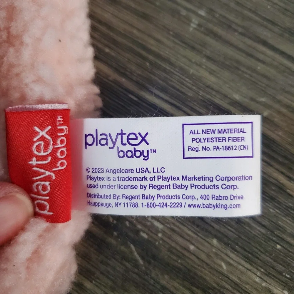Playtex Baby Pink Unicorn Crinkle Lovey Rattle Flat Plush Sherpa Textured Belly